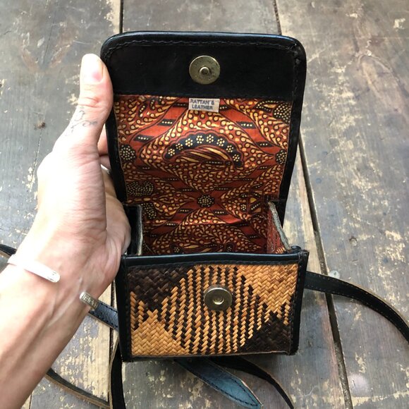 Rattan and Leather Mini Shoulder Bag - Picture 6 of 10